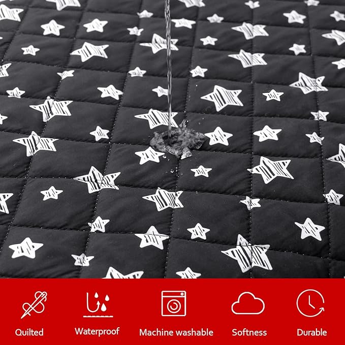Waterproof Dog Bed Covers Replacement Washable Pet Hair Easy to Remove, Noiseless Quilted Puppy Pet Bed Cover Lovely Black Star Print 16x25 Inches, for Dog/Cat, Cover Only