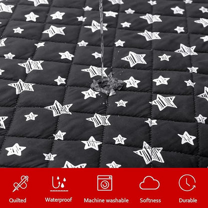 Waterproof Dog Bed Covers Replacement Washable Pet Hair Easy to Remove, Noiseless Quilted Puppy Pet Bed Cover Lovely Black Star Print 35x44 Inches, for Dog/Cat, Cover Only