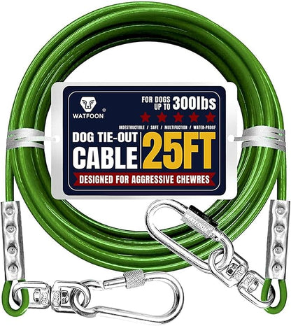 Tie Out Cable for Dogs Up to 300lbs,25ft Extra Strong 1000lbs Break Strength Tie-Out Tether Trolley Training Lead,Dog Run Cable for Yard Garden Park Camping Outside (Green, 300lbs 25ft)