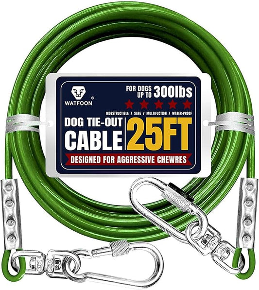 Tie Out Cable for Dogs Up to 300lbs,25ft Extra Strong 1000lbs Break Strength Tie-Out Tether Trolley Training Lead,Dog Run Cable for Yard Garden Park Camping Outside (Green, 300lbs 25ft)