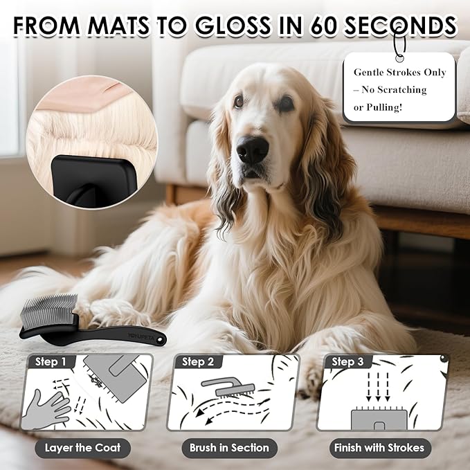 Large Slicker Brush for Dogs,Doodle Brush for Poodles, Goldendoodles, Labradoodle, Extra Long Pins for Detangling Matted Fur & Reducing Shedding, Dog Grooming Kit with Wooden Handle. Black