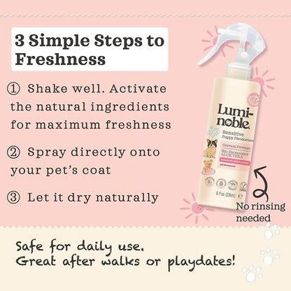 Sensitive Dog Deodorizing Spray Perfume, Oatmeal Formula Pet Cologne,Hypoallergenic Detangler Spray, Alcohol Free, Pet Odor Neutralizer for Puppies, White Musk Scent to Refresh The Skin and Coat, 8oz