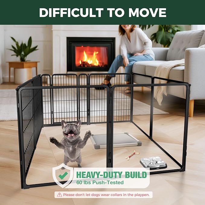 FXW Acrylic & Wire Mesh Indoor Dog Playpen, Heavy Duty 32 Inch 8 Panels Metal Dog Pen for Small and Medium Dogs, Black│Patented