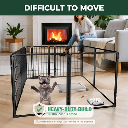 FXW Acrylic & Wire Mesh Indoor Dog Playpen, Heavy Duty 32 Inch 8 Panels Metal Dog Pen for Small and Medium Dogs, Black│Patented