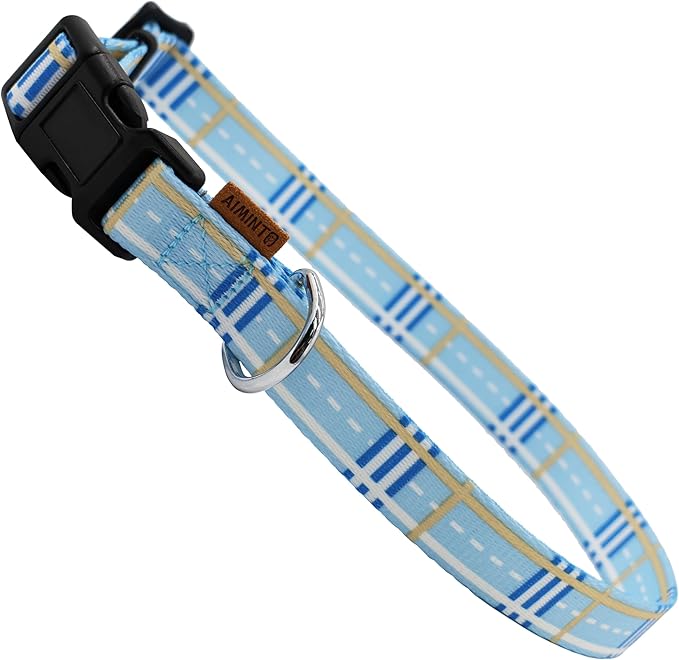 Dog Collar, Cute Stripe Pattern, Soft and Adjustable Collar with Quick Release Buckle (M (Neck 14-24", Width 3/4"), Stripe Blue)