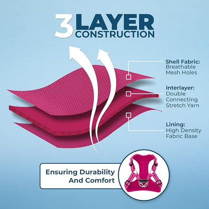 Best Pet Supplies Voyager Mesh Dog Breathable Harness Reflective Stitching, All Weather Adjustable for Walking Training, or Running - Heavy Duty & Durable, Harness Leash Set (Fuchsia), XS