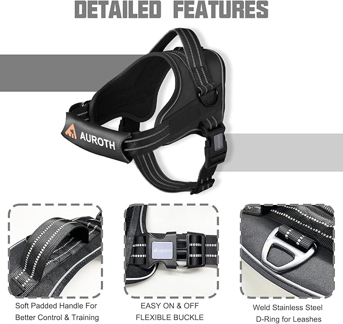 AUROTH Dog Harness and Leash Set, Soft Padded Service Dog Vest with 5.25FT Dog Leash, No Choke, Easy On Pet Vest, Adjustable Reflective No Pull Pet Vest Medium Sized Dog, Easy Walking and Training