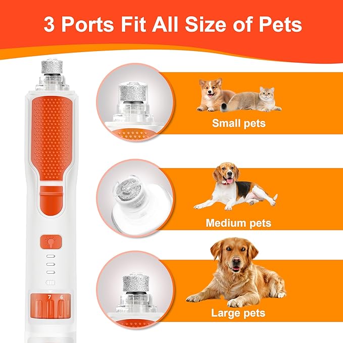 7-Speed Dog & Cat Nail Grinder with Light - Ring LED Safe to Avoid Overcut, Quiet Low Vibration & Powerful Fast, Cordless Rechargeable Toenail Trimmer for Small & Large Puppy & Breeds Paws(White)