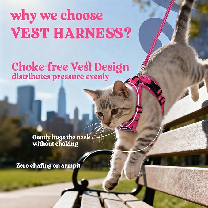 rabbitgoo Cat Harness and Leash for Walking, Escape Proof Soft Adjustable Vest Harnesses for Cats, Easy Control Breathable Reflective Strips Jacket, Coconut Fuchsia,S