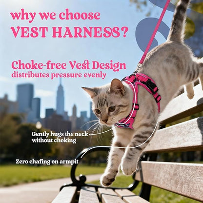 rabbitgoo Cat Harness and Leash for Walking, Escape Proof Soft Adjustable Vest Harnesses for Cats, Easy Control Breathable Reflective Strips Jacket, Coconut Fuchsia,S