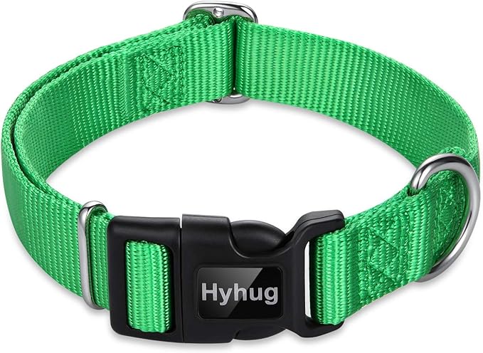 Hyhug Small Dog Collar Quick-Release Green| Heavy-Duty Nylon Puppy Collar, Adjustable & Durable Pet Supplies for Boy & Girl Dogs (Small, Lime Green)