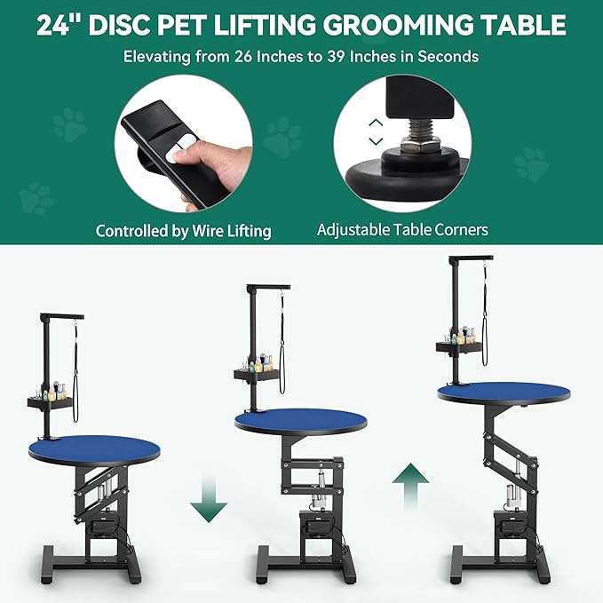 YITAHOME 24" Electric Lift Dog Grooming Table, Rotating Desktop Grooming Table for Dogs at Home, Adjustable Overhead Arm & Tools Organizer Pet Grooming Station for Small Dogs Cats, Blue