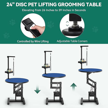 YITAHOME 24" Electric Lift Dog Grooming Table, Rotating Desktop Grooming Table for Dogs at Home, Adjustable Overhead Arm & Tools Organizer Pet Grooming Station for Small Dogs Cats, Blue
