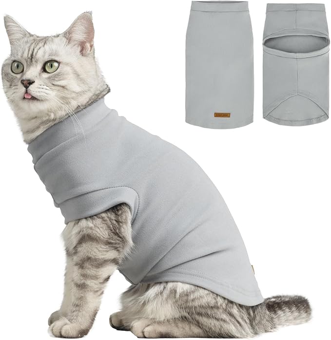 EXPAWLORER Soft Cat Sweater - Sweaters for Cats Only Warm Kitten Clothes, Fall and Winter Pet Coat Pullover Design, Fleece Sweatshirt Clothing Also for Puppy Small Dogs, Grey Medium