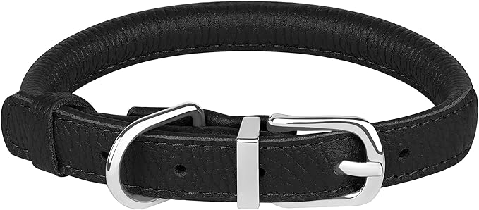 OOPSDOGGY Rolled Leather Dog Collar Soft Roll Collars for Small Medium Large Dogs Puppy (Black, XL, 17"-21")