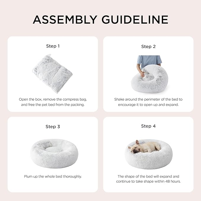 Bedsure Calming Dog Bed for Small Dogs - Donut Washable Small Pet Bed, 23 inches Anti-Slip Round Fluffy Plush Faux Fur Large Cat Bed, Fits up to 25 lbs Pets, Frost Grey