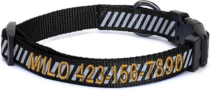 Pawtitas Reflective Dog Collar - Personalized Name & Phone Number, Adjustable for Small Dogs & Puppies - Black