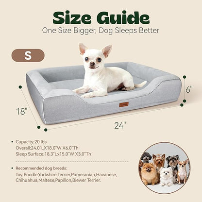 hush bone 24 Inch Orthopedic Dog Couch Bed for Small Dogs/Cats,Cooling Gel Memory Foam + Egg Crate Foam,Waterproof Removable Washable Cover,4-Sided Bolster,Non-Slip Bottom,Grey