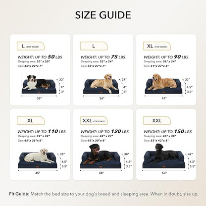 Casa Paw Orthopedic Dog Beds for Extra Large Dogs, Waterproof Egg Crate Foam XL Dog Bed with Sides 48x30Inch, Big Dogs Couch Beds with Removable Washable Cover and Nonskid Bottom, Navy Blue