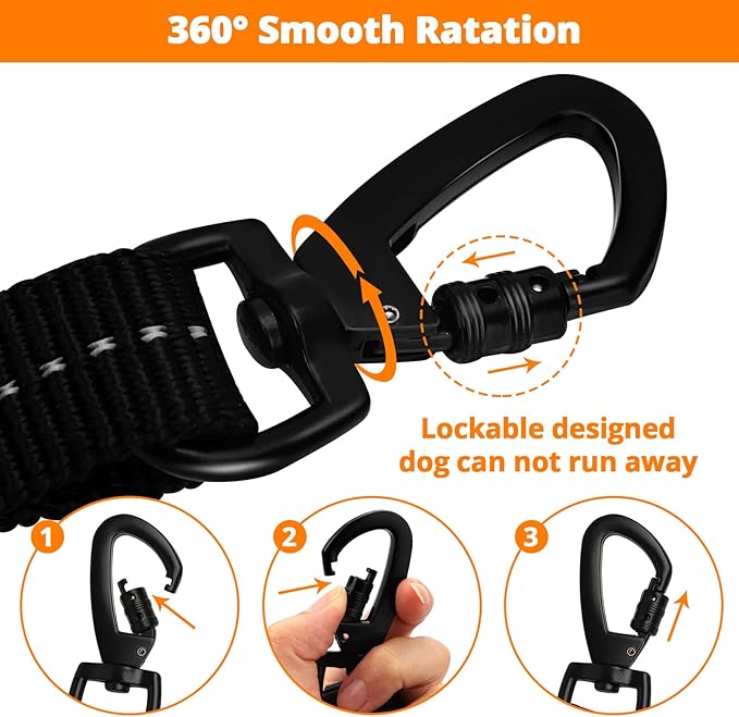 Rope Dog Leash 4 FT: Heavy Duty Leashes with Swivel Lockable Hook Reflective Threads Bungee and Padded Handle - Dog Lead for Large Small Medium Dogs Outside Walking Hiking Orange