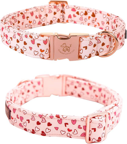 Elegant Little Tail Pink Heart Dog Collar, Valentine's Day Gift - Adjustable for X-Small Dogs