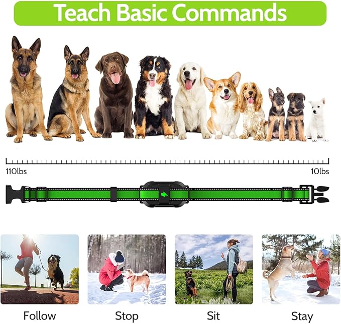 DogStop Dog Training Collar Electric Dog Collar with 4 Training Modes and Rechargeable Remote Waterproof Range 3300Ft for Small Medium Large Dogs(Green)