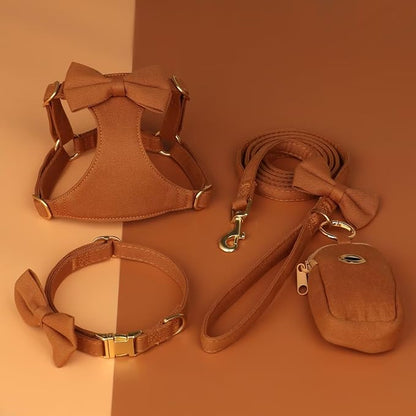 Beirui Adorable Small Dog Harness Collar and Leash Set,Cute Puppy Harness Set with 3 Bows for Small Dogs,Shih Tzu,Dachshund,Adjustable Step-in Vest for Daily Walking,Parties&Holiday Outfits(Brown,S)