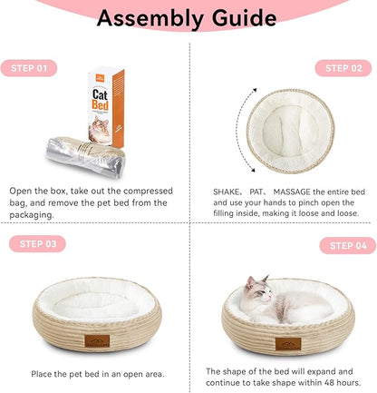 Zerbuger 20in Camel Round Cat Dog Bed Gift for Large Medium Small Dogs Cats, Machine Washable Sleeping Sofa, Non-Slip Bottom Breathable Soft Calming Pet Cuddler for Indoor/Outdoor/Car/Cage
