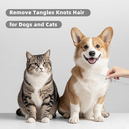 Flybbwl Stainless Steel Dog Comb - Cat Combs with Rounded Ends Teeth - Professional Metal Pet Grooming Removes Tangles Knots for Dogs Cats 7.6IN/1.42IN