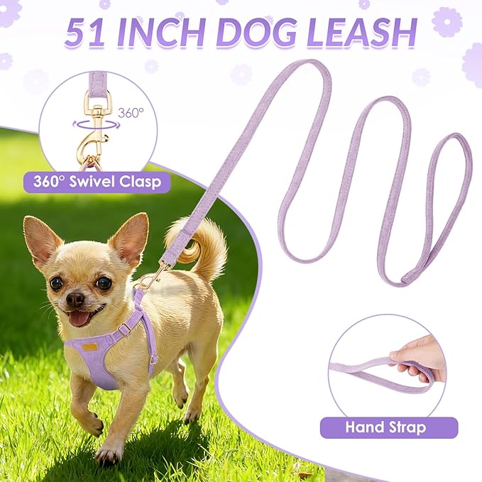 SlowTon Dog Harness Small Sized Dog - Soft XXS Dog Harness and Leash Set No Pull No Chock, Adjustable Lightweight Puppy Harness for XS Small Medium Dogs Cats (Solid Purple, S)