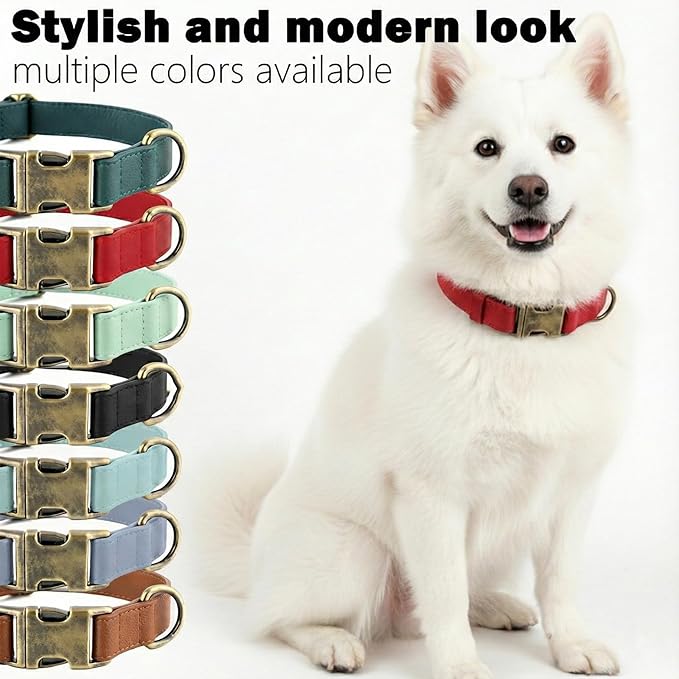 Dog Collars for Large Dogs Silicone Leather Dog Collars Soft Flexible Waterproof Odor-Proof Durable Thick Classic Adjustable Pet Puppy Collar (Red, Large (14.5-24" Neck))