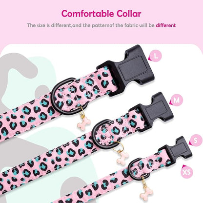 Faygarsle Dog Collar for Small Medium Large Dogs Cute Pink Puppy Collars for Female Dogs Leopard Print Patterned Pet Collars for Summer Spring Wedding Puppy Girl Dog Collar M