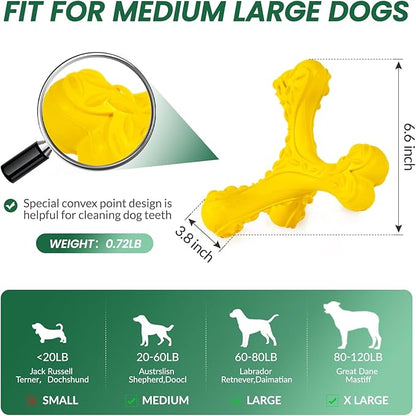 CVALIN Dog Chew Toys for Aggressive Chewers Large Breed,Indestructible Bones Toy，Durable Cleaning Toothbrush Natural Rubber Dog Toys… (Yellow)