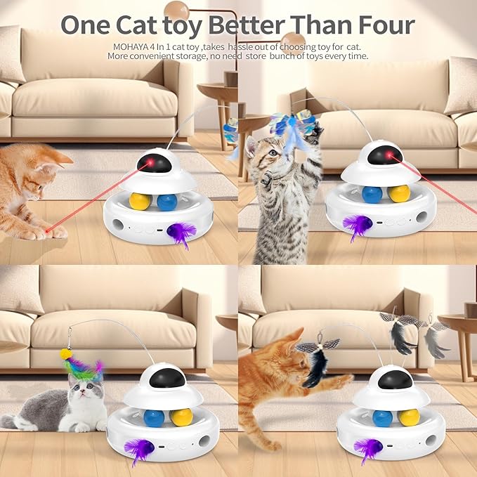 MOHAYA Interactive Cat Toys for Indoor Cats,4-in-1 Automatic Kitten Toy,Motion Activated Electronic Fluttering Butterfly,Track Balls, Moving Feather Toys for All Breeds,USB Rechargeable