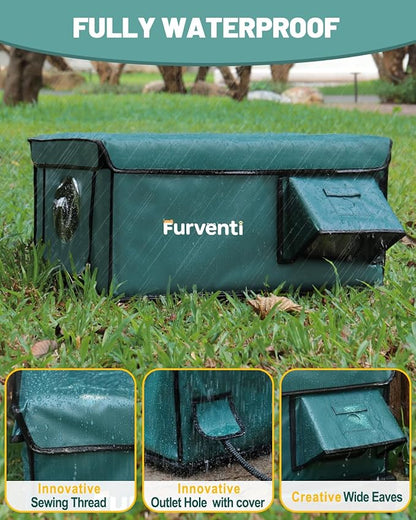 Heated Cat House for Outside with Dual Doors, Insulated Cat House Outdoor with Heating Pad, Weatherproof Heated Outdoor Cats Houses Weatherproof for Feral Cats (Deep Green, 25.5" L x 16" W x 13" H)