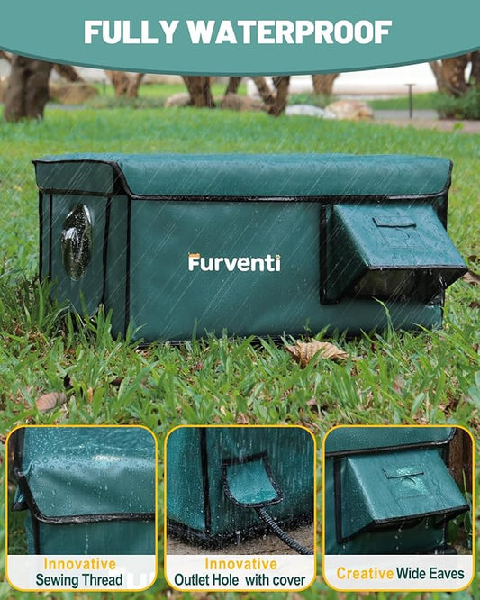 Heated Cat House for Outside with Dual Doors, Insulated Cat House Outdoor with Heating Pad, Weatherproof Heated Outdoor Cats Houses Weatherproof for Feral Cats (Deep Green, 25.5" L x 16" W x 13" H)