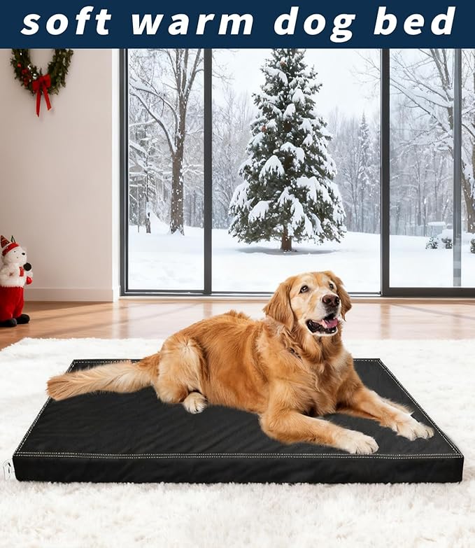 Dog Bed for Crate Orthopedic, Waterproof with Removable Washable Vegan Leather Cover, Suitable for Pets Up to 90 lbs