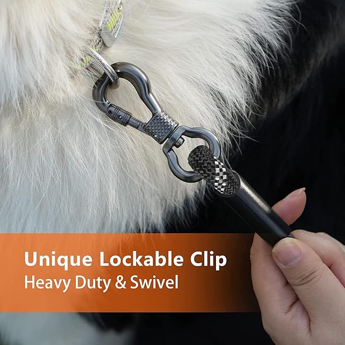 NTR Dog Training Leash, 20FT Puppy Check Cord Rope Lead, with 2 Swivel Hooks, Reflective Threads and Soft Handle, Puppy Leash for Walking, Hunting, Camping for Small Medium and Large Dogs-Black