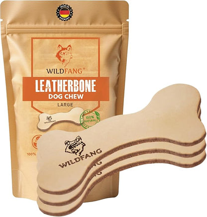 Wildfang® Leather Dog Toy, Large – Soft Dog Chew Toys for Gentle Chewers, Puppies, Senior or Older Dogs with Sensitive Teeth – Non-Toxic, Stuffless, 5mm Leather Bone for Dogs Over 33 lbs, Pack of 3