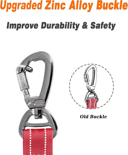 AUBELL Tactical Dog Leash Heavy Duty,4-6ft Reflective Strong No Pull Bungee Leash for Medium Large Dogs with Comfortable Padded Double Handle,Car Seat Belt,360 Degree Rotating Carabiner,Red