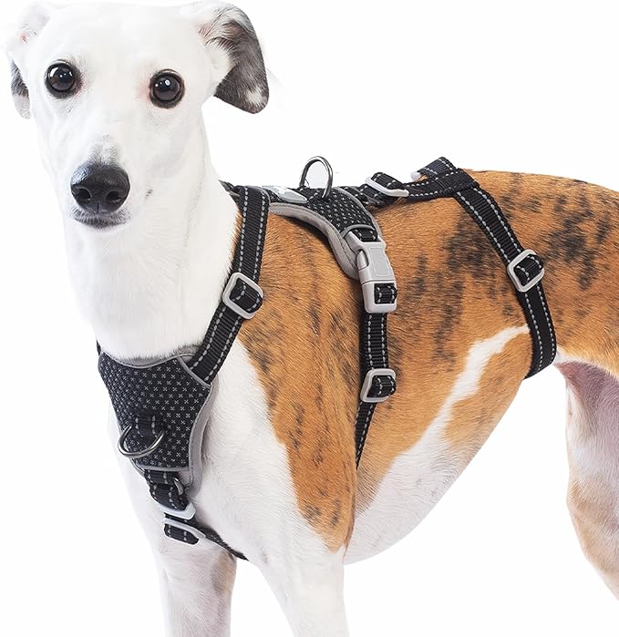 Huntboo Escape Proof Dog Harness – No Pull, No Slip, Fully Reflective, Adjustable 7-Point Design for Small, Medium, and Large Dogs – Lightweight for Outdoor Training & Hiking (Black, L)