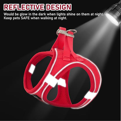 GAMUDA Small Pet Harness Collar and Leash Set, Step in No Chock No Pull Linen Fabric Soft Mesh Dog Vest Harnesses Reflective for Dogs Puppy Cats Kitten Rabbit (Red, XXS)