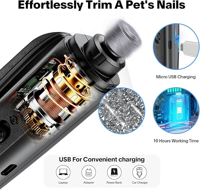 2-in-1 Cat Nail Clippers & Dog Nail Clippers Trimmers for Large Medium Small Dogs Cats Claw Trimmer Quick Sensor and Safety Guard USB Rechargeable with 2 LED Lights Dogs Nail Trimmer