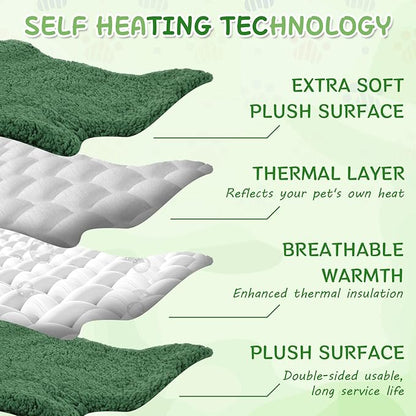 BrightRow 3 Pack Self Warming Pet Bed Leaf Shape Self Heating Cat Dog Mat Washable Thermal Sleeping Pad for Indoor Outdoor Hedgehog, Bunny, Sugar Glider, Rat, Chinchilla(Dark Green,Medium-18 x24)