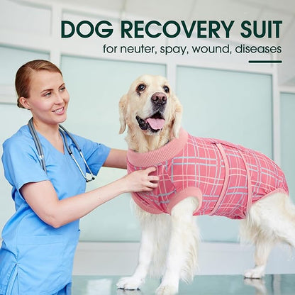 Kuoser Dog Recovery Suit for Female Male Dogs, Post-Surgery Bodysuit for Spay Neuter, Dog Onesie After Surgery, Anti-Licking Pet Surgical Recovery Suit, Pink XS