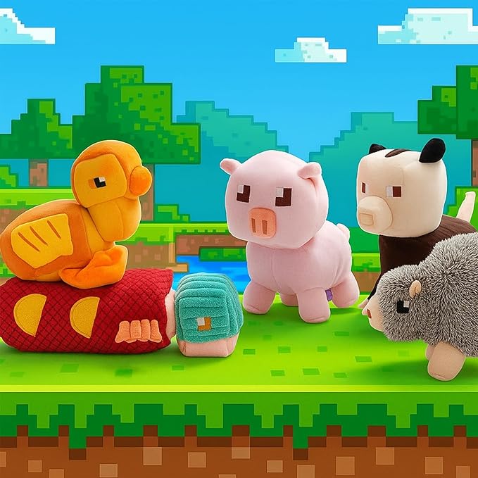 5 PC Pixel Style Dog Toy Plushies, Squeaky Dog Toys Crinkle Plush Stuffed Dog Chew Toy for Small Medium Large Breeds, Christmas Dog Toys Stocking Stuffers