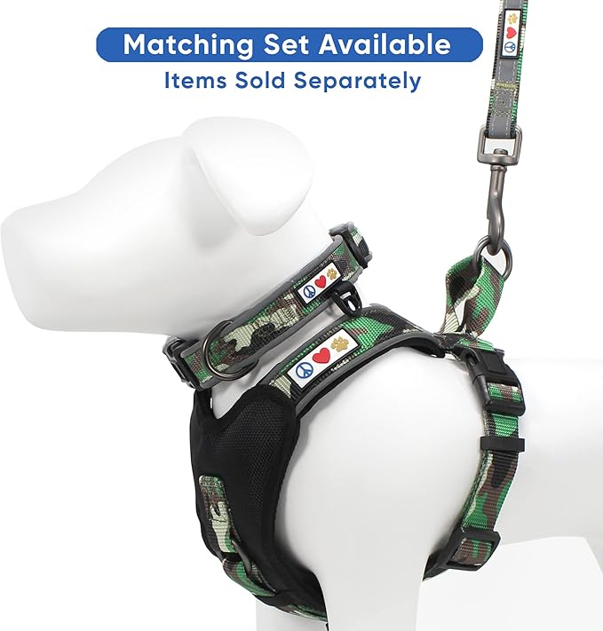 Pawtitas Personalized Camo Green Dog Leash 6 ft Custom ID Lead for Dogs & Puppies Reflective Comfortable Padded Handle Embroidered Name & Phone Number