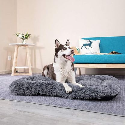 Coohom Deluxe Plush Dog Bed Pet Cushion Crate Mat,Fulffy Comfy Kennel Anti-Slip Washable Pad for Medium Large X-Large Dogs(XX-Large, Grey)