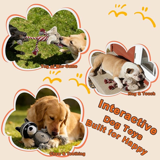 Rope Dog Toys to Keep Them Busy - Tug of War Dog Toys for Boredom Plush Interactive Squeaky Puppy Toys for Small Medium Large Dogs, Birthday Training Gifts