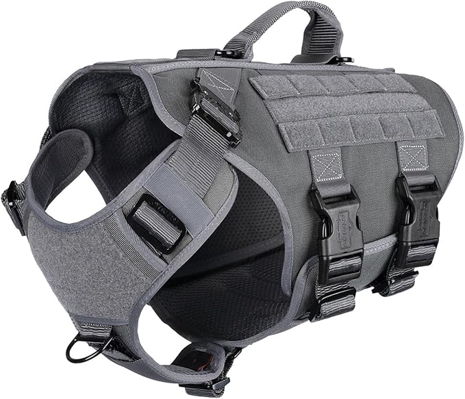 ICEFANG GN3 Tactical Dog Harness with 6X Buckle,Dog Molle Vest with Handle,3/4 Body Coverage,Hook and Loop Panel for ID Patch,No Pulling Front Clip (XL (32"-39" Girth), Wolf Gray)